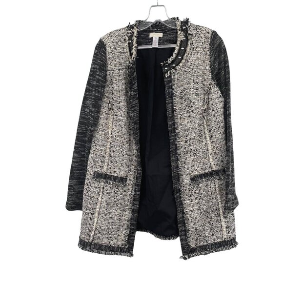 Chico's Womens Woven Open Front Jacket Frayed Multicolor Size Small Studded - Picture 1 of 8
